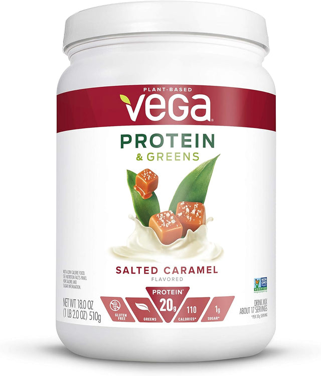 Vega Protein and Greens, Salted Caramel, Vegan Protein Powder, 20G Plant Based Protein, Low Carb, Keto, Dairy Free, Gluten Free, Non GMO, Pea Protein for Women and Men, 1.1 Pounds (17 Servings)