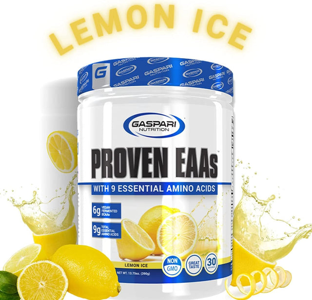 Gaspari Nutrition Proven Eaas, Vegan Fermented Eaas, Enhances Recovery & Replenishes Electrolytes, Non GMO (30 Servings, Lemon Ice)