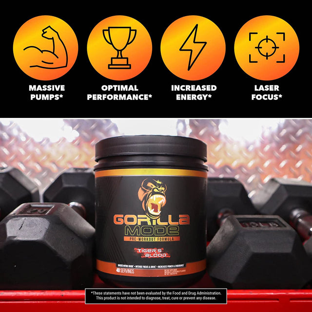 Gorilla Mode Pre Workout - Massive Pumps · Laser Focus · Energy · Power - L-Citrulline, Creatine, Glycerpump™, L-Tyrosine, Agmatine, Kanna, N-Phenethyl Dimethylamine Citrate - 574 Grams (Bombsicle)