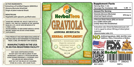 Graviola (Annona Muricata) Glycerite, Organic Dried Leaves Alcohol-Free Liquid Extract (Herbal Terra, USA) 2 Oz