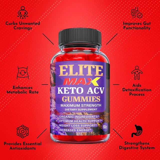 (5 Pack) Elite Max Keto ACV Gummies - Supplement for Weight Loss - Energy & Focus Boosting Dietary Supplements for Weight Management & Metabolism - Fat Burn - 300 Gummies