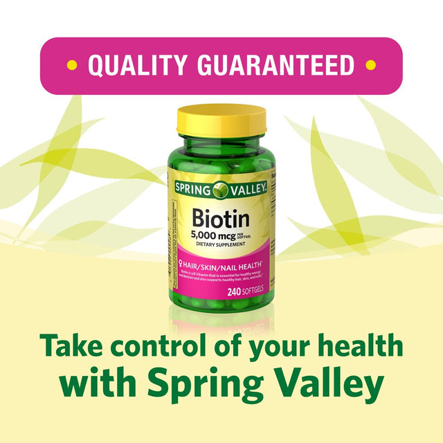 Spring Valley Biotin Softgels Dietary Supplement, 5,000 Mcg, 240 Count