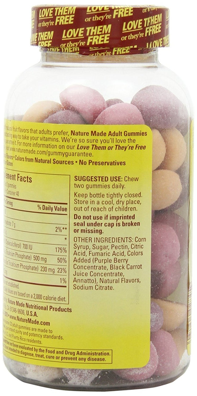 Nature Made Calcium W. D3 Adult Gummies (500 Mg of Calcium & 700 IU of Vitamin D per Serving) 80 Ct