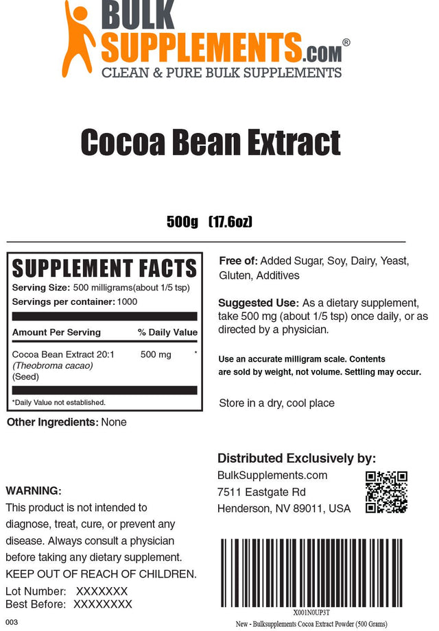 Bulksupplements.Com Cocoa Extract Powder - Polyphenols Powder - Brain Health Supplements - Flavanoids Supplements Sugar Free Cocoa Powder (500G)