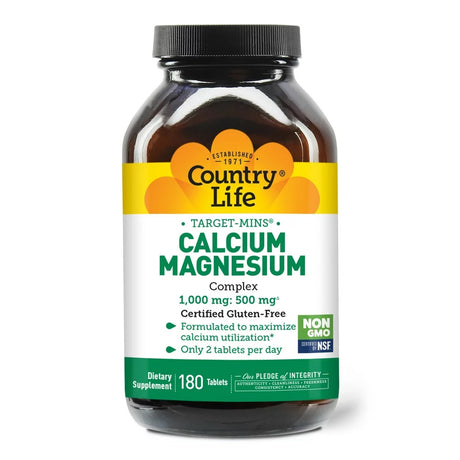 Country Life Target-Mins Calcium-Magnesium Complex, 1,000 Mg, 180 Tablets (500 Mg per Tablet)