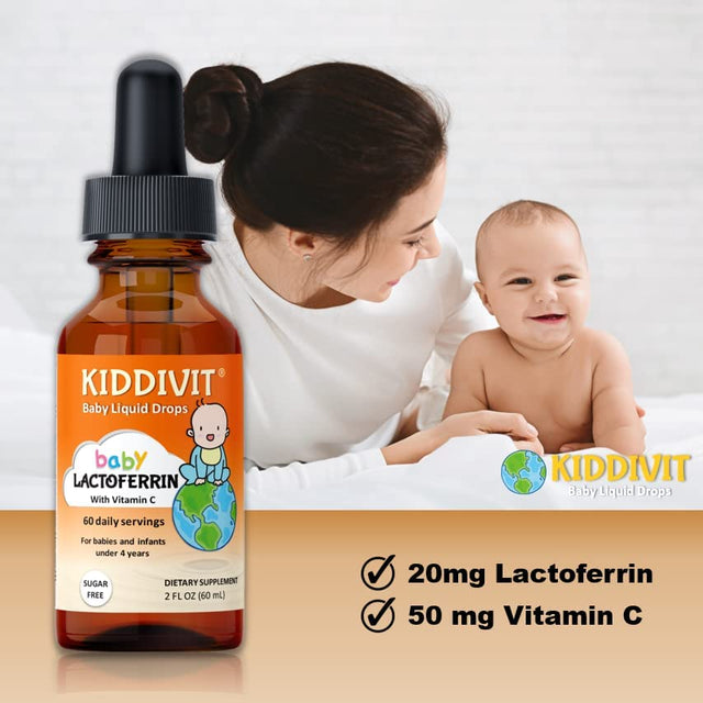 Baby Lactoferrin Liquid Drops - 60 Daily Servings, 2 Fl Oz (60 Ml) - Inulin Fortified (Prebiotic, Dietary Fiber) - Sugar Free, Gluten Free, Vegetarian Friendly