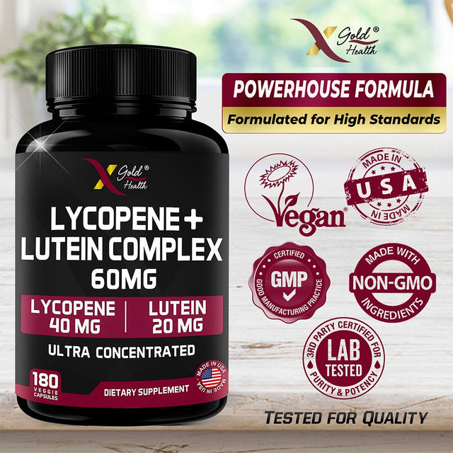 Lycopene + Lutein Supplement 60Mg: 2-In-1 Ultra-Concentrated Health Supplements | Non-Gmo & Gluten Free | 180 Veggie Caps | Made in USA