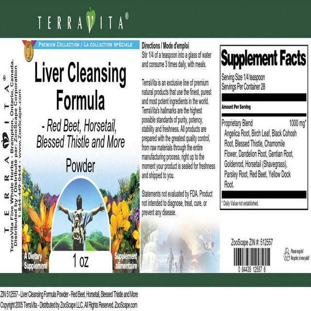 Terravita Liver Cleansing Formula Powder - Red Beet, Horsetail, Blessed Thistle and More, (1 Oz, 2-Pack, Zin: 512557)