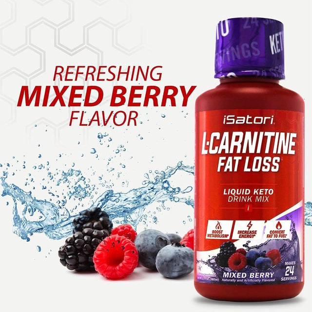 Isatori L-Carnitine 1500, Mixed Berry Flavor, Liquid L-Carnitine with Acetyl L-Carnitine, L-Carnitine L-Tartrate, Stimulant Free Energy, No Calories, Sugar, Gluten, Keto-Friendly (24 Servings)