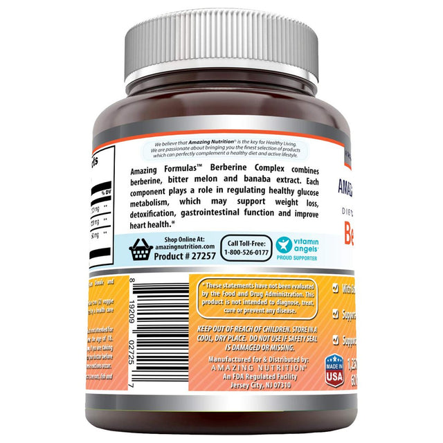 Amazing Formulas Berberine Complex 1250 Mg per Serving 60 Veggie Capsules (Non-Gmo,Gluten Free)