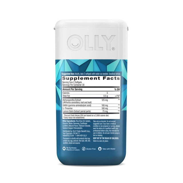 OLLY Ultra Strength Goodbye Stress Softgel, Stress Support, Ashwagandha, L-Theanine, 60 Ct