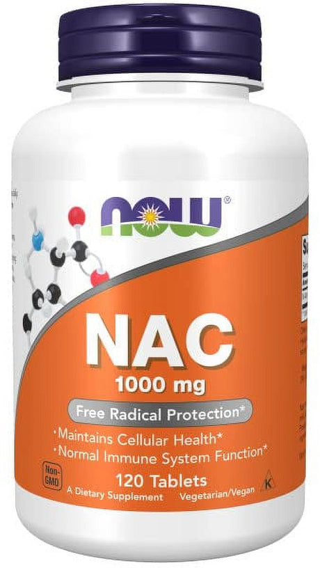 NOW Supplements, NAC (N-Acetyl-Cysteine) 1,000 Mg, Free Radical Protection*, 120 Tablets