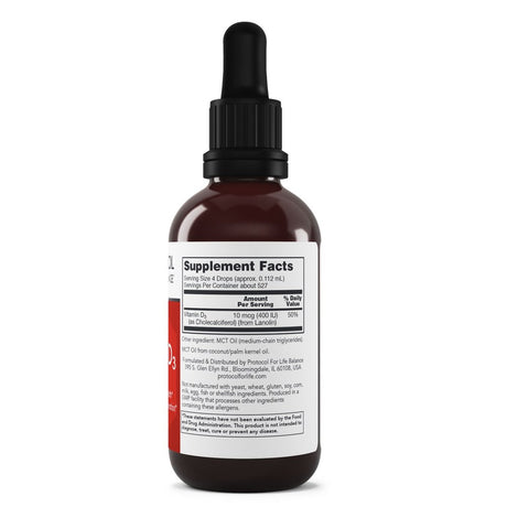 Protocol for Life Balance - Liquid Vitamin D-3 - Supports Calcium Absorption, Bone and Dental Health, and Immune Function in Easy to Administer Drops - 2 Fl Oz (60 Ml)