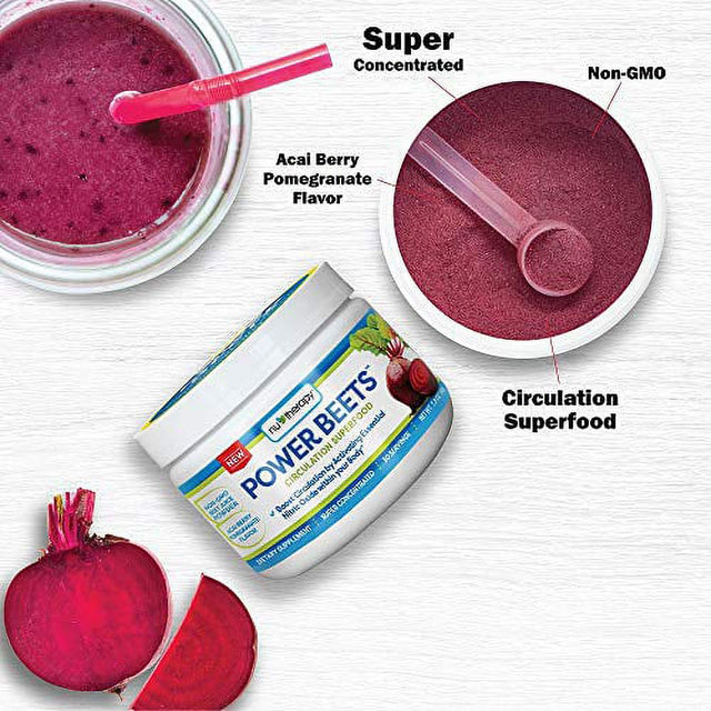 Nu-Therapy Power Beets - Super Concentrated Circulation Superfood - Dietary Supplement Â€“ Delicious Acai Berry Pomegranate Flavor Â€“ Non-Gmo Beet Juice Powder - 30 Servings, Red, 5.8 Ounce