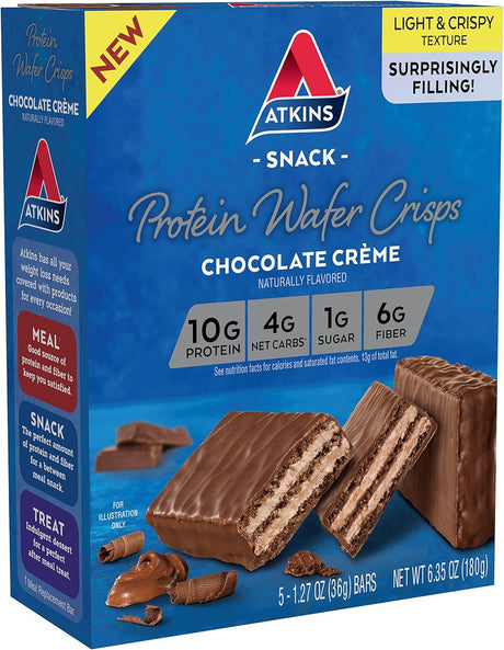 Atkins Chocolate Crème Protein Wafer Crisps, Protein Dessert, 4G Net Carb, 1G Sugar, High in Fiber, Keto Friendly, 5 Count