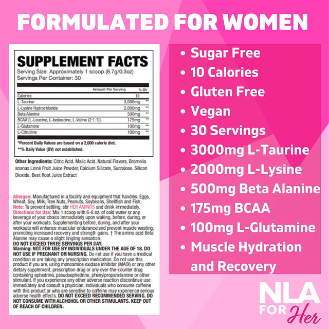 NLA for Her - Her Aminos - (Rainbow Candy- 30 Servings) - Comprehensive BCAA Amino Acid Blend - Supports Endurance, Helps Build Lean Muscle, Improve Hydration & Enhance Recovery, Vegan, GF, 10 Cals