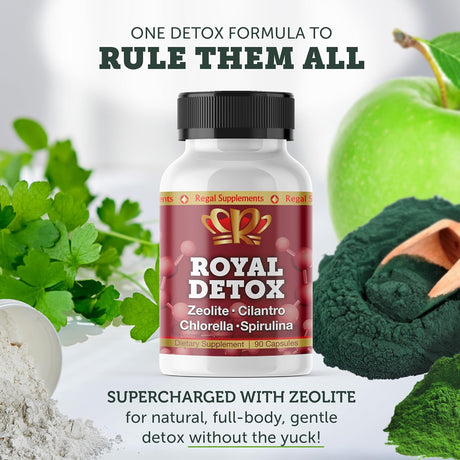 Royal Detox - All-In-One Cleanse | Zeolite, Cilantro, Chlorella, Spirulina, Apple Pectin | Full Body, Liver, Colon Detox | Supports Energy, Mood, Immunity, Gut Health, Reduced Inflammation 90 Capsules