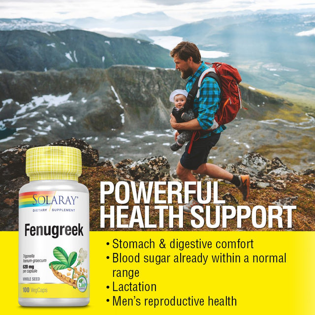 Solaray Fenugreek Seed 620Mg | Healthy Digestion, Blood Sugar & Lactation Support | Non-Gmo & Vegan | 100Ct, 50 Serv