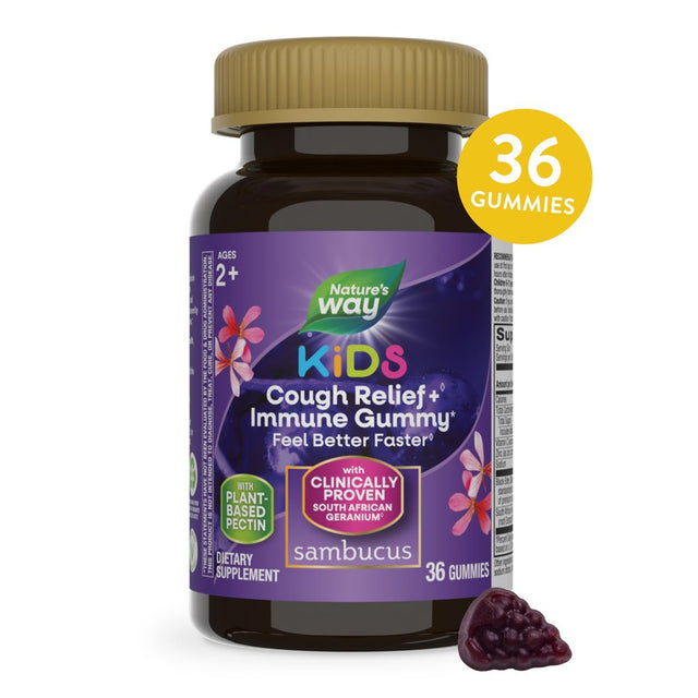 Nature'S Way Sambucus Kids Cough Relief + Immune Gummies, with Elderberry Extract & Vitamin C, 36Ct