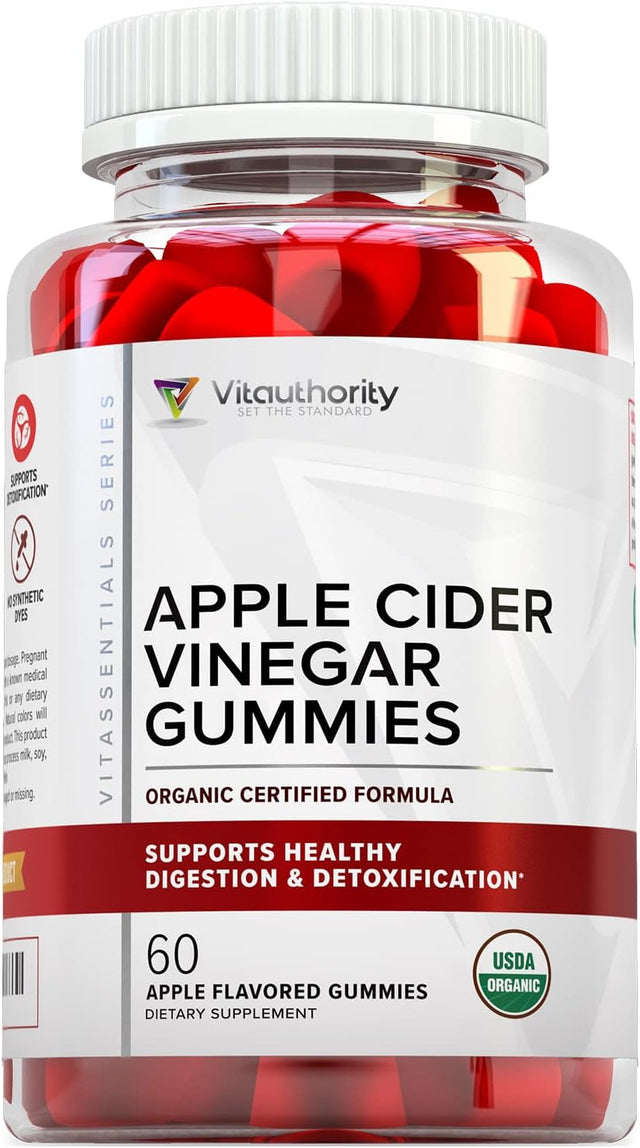 Organic Apple Cider Vinegar Gummies with the Mother - USDA Organic Vegan ACV Gummies for Cleanse and Detox Support and Digestive Health - Apple Cider Vinegar Gummy Vitamins for Adults - 30 Servings