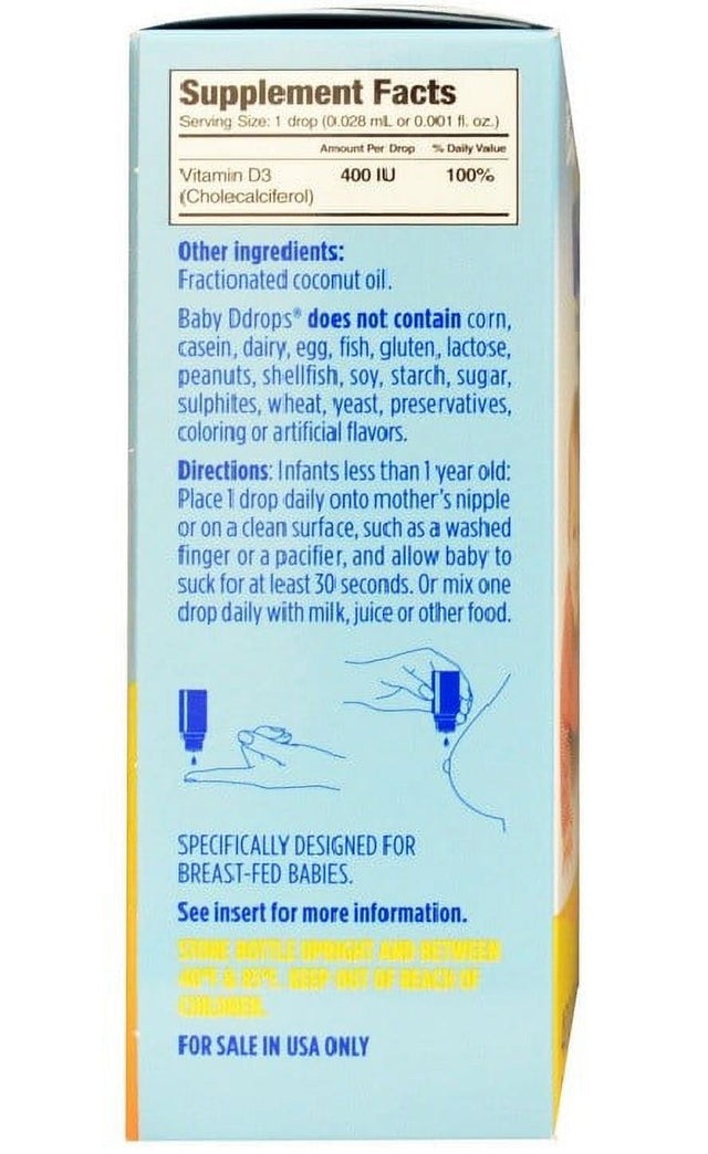 Baby D Drops Liquid Vitamin D3 400 Iu/Drop, 90 Drops- 4 Pack