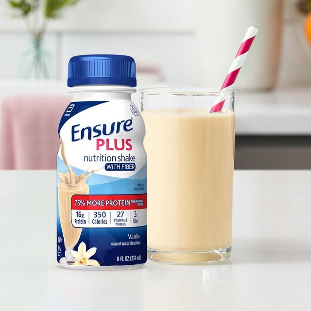 Ensure plus Liquid Nutrition Shake with Fiber, 16 Grams of Protein, , Vanilla, 8 Fl Oz Bottle (Pack of 24)