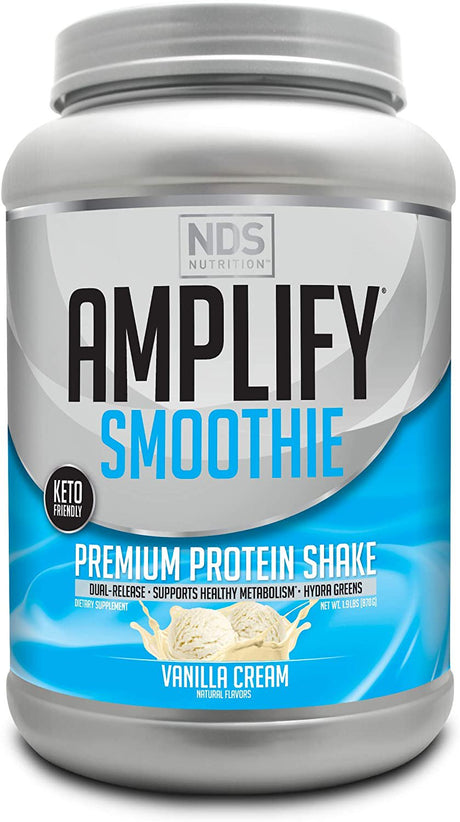 NDS Nutrition Amplify Smoothie Premium Whey Protein Powder Shake with Added Greens and Amino Acids - Build Lean Muscle, Gain Strength, Lasting Energy, and Lose Fat - Vanilla (30 Servings)