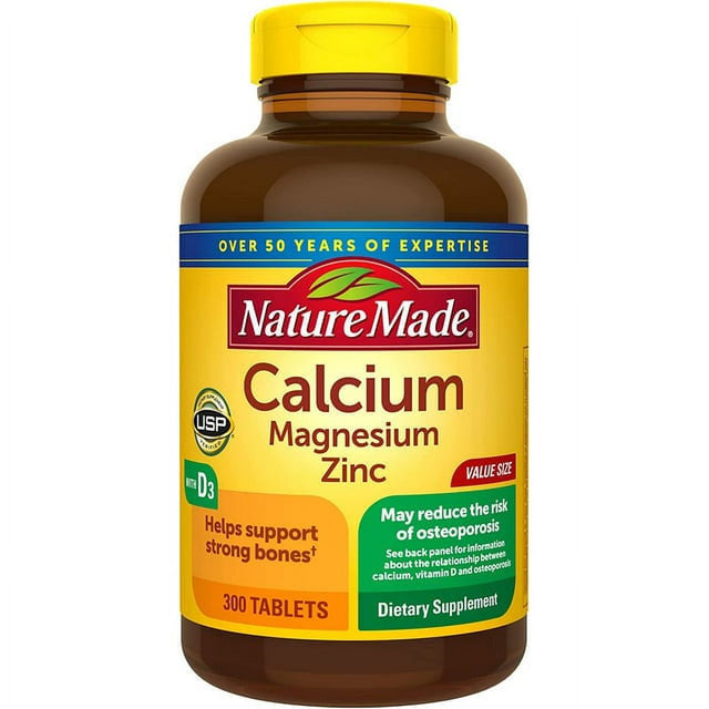 Nature Made Calcium Magnesium Zinc with Vitamin D3, Dietary Supplement for Bone Support, 300 Tablets