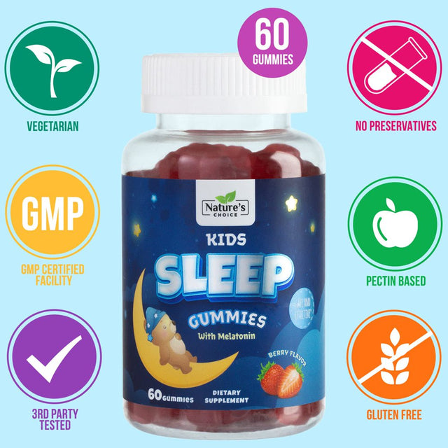 Nature'S Choice Kids Melatonin 1Mg Gummy, 100% Drug-Free & Effective Sleep Supplement Gummies for Children Ages 3 and Up, Chewable Supplement for Restful Sleep, Natural Berry-Flavored - 60 Gummies