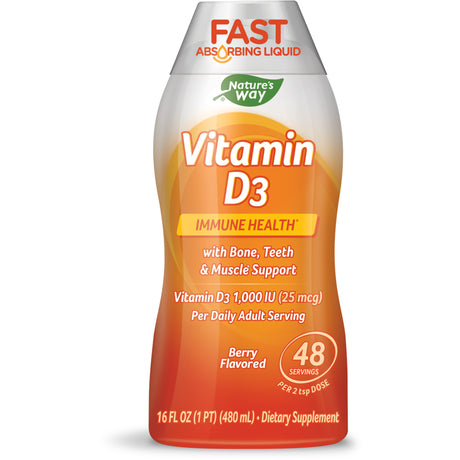 Nature'S Way Vitamin D3 1000 IU, Fast Absorbing, 16 Ounces, Natural Berry Flavored