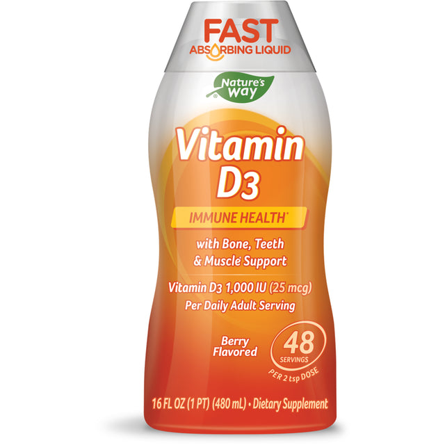 Nature'S Way Vitamin D3 1000 IU, Fast Absorbing, 16 Ounces, Natural Berry Flavored