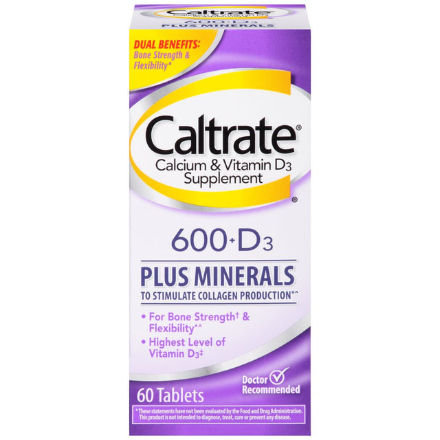 Caltrate Bone Health Advanced 600+D3 plus Minerals Calcium Tablets, 60 Ct