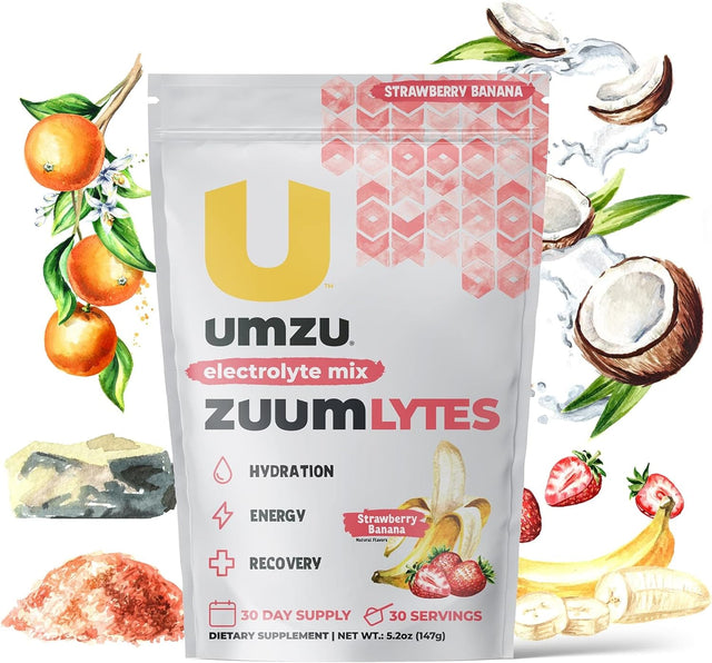 UMZU ZUUM Lytes - Electrolyte Drink Powder, Energy, Hydration, Workout Recovery Support, B Vitamins, Vitamin C, Zinc, Strawberry Banana Flavor (1 Scoop per Serving, 30 Servings)