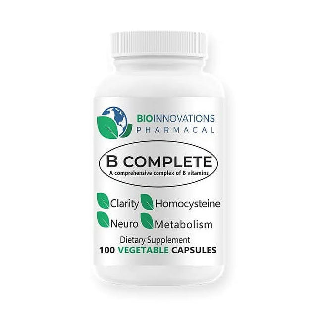 Bio-Innovations Pharmacal B Complete with Folate, All Vitamins B1, B2, B3, B5, B6, B7, B9, B12, and Choline Bitartrate for Energy,Brain Clarity, Neuro, Metabolism Vegan 100 Capsules Count (Pack of 1)