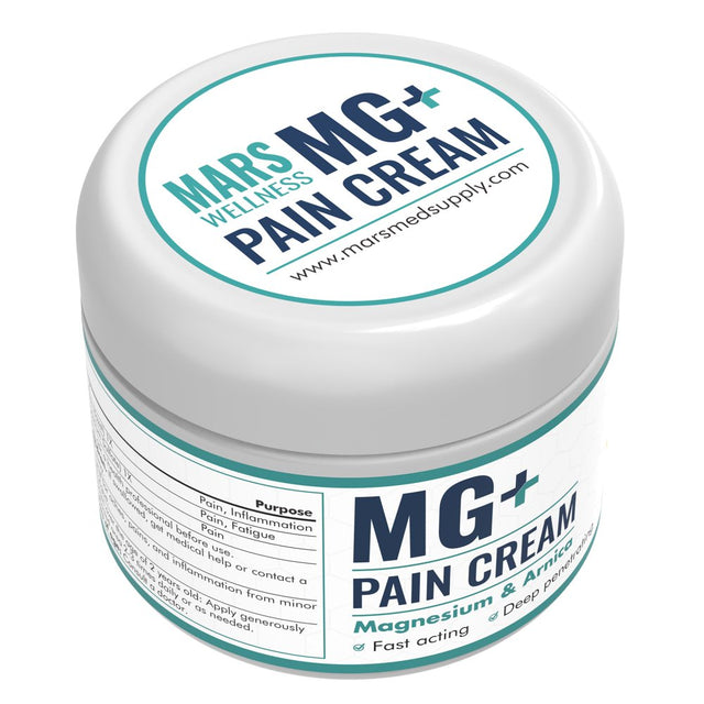 Mars Wellness MG+ Pain Cream - Extra Strength Magnesium and Arnica Cream - 4 OZ Tub - Sore Legs and Joints, Leg Cramps, Sports and Arthritis Pain Rub