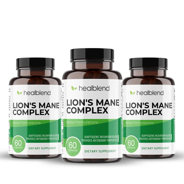 Healblend Lions Mane Mushroom Complex Capsules - Brain Supplement, Stimulates Mood, Memory and Creativity 3-Pack