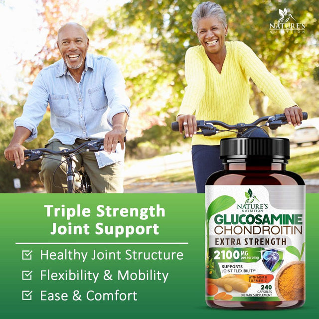 Glucosamine Chondroitin MSM Complex - Joint Support Supplement Turmeric & Boswellia, Triple Strength Glucosamine Capsules - Support for Joint Health & Mobility with Quercetin Bromelain - 240 Capsules