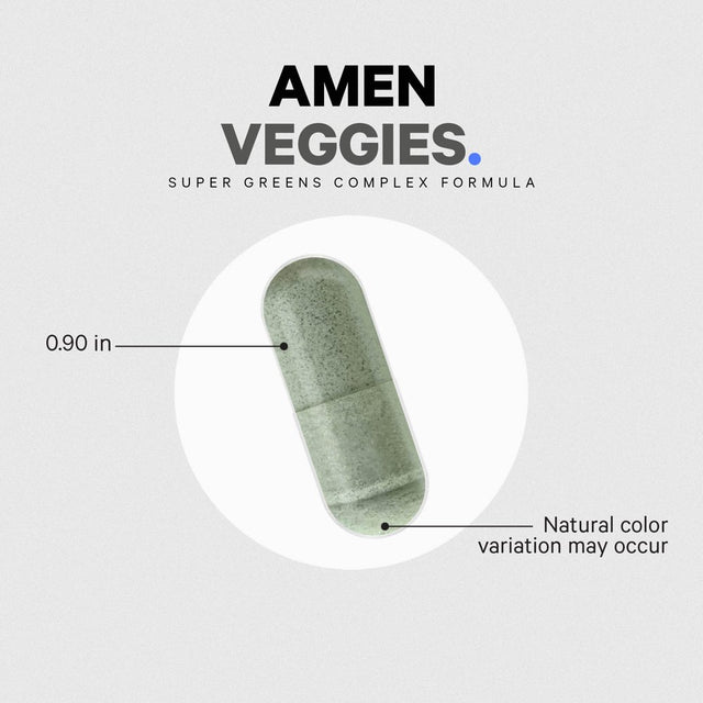 Amen Veggies, Whole-Food Raw Greens Daily Multivitamin Capsules, Mushroom Complex, Vegan, 90 Ct