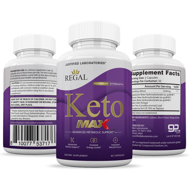 Regal Keto Max 1200MG Pills Includes Apple Cider Vinegar Gobhb Appetite Control 60 Capsules