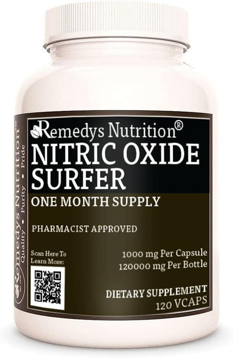 Remedy'S Nutrition Nitric Oxide Surfer 1,000Mg Vegan Capsules Dietary Supplement - Non-Gmo, Gluten Free, Dairy Free - One Month Supply (120 Count)