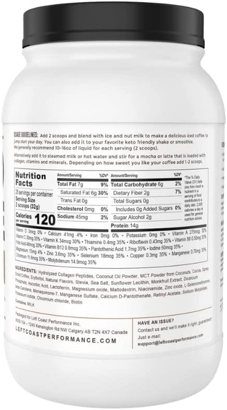 Keto Breakfast Shake Meal Replacement, 2Lb Coffee Protein Powder, Iced Coffee with Collagen Protein, High Fat, Low Carb, Sugar Free