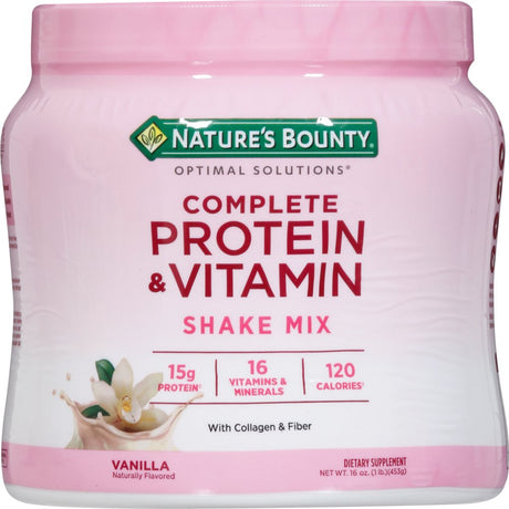 Nature'S Bounty Complete Protein & Vitamin Shake Mix with Collagen & Fiber, Contains Vitamin C for Immune Health, Vanilla Flavored, 16 Oz