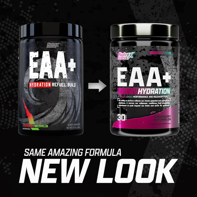 Nutrex Research EAA Hydration | Eaas + BCAA Powder | Muscle Recovery, Strength, Muscle Building, Endurance | 8G Essential Amino Acids + Electrolytes | Strawberry Watermelon 30 Serving