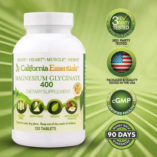 California Essentials Magnesium Glycinate 400 Mg Mineral Supplements, (120 Tablets)