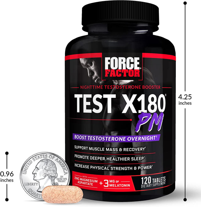 Force Factor Test X180 PM Testosterone Booster for Men, Overnight Testosterone Supplement to Build Muscle, Increase Strength, and Promote Deeper, Healthier Sleep and Recovery, 120 Tablets