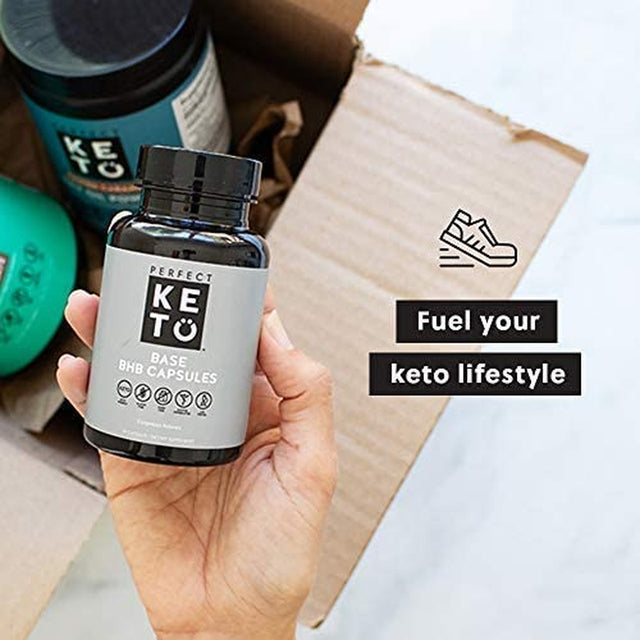 Perfect Keto Exogenous Ketones Base BHB Supplement (60 Capsules) - Ketogenic Diet Support Weight Management, Energy & Focus - Ketosis Beta-Hydroxybutyrate with (100 Pcs) Keto Strips Bundle