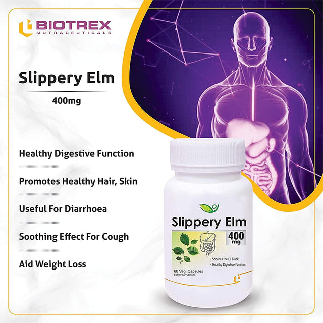 Biotrex Nutraceuticals Slippery Elm 400 Mg, 60 Veg Capsules, Pack of 2