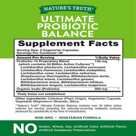 Probiotic 50 Billion CFU | 200Mg Prebiotics | 60 Capsules | Vegetarian, Non GMO & Gluten Free Supplement for Men and Women | Supports Digestive Balance | by Nature'S Truth