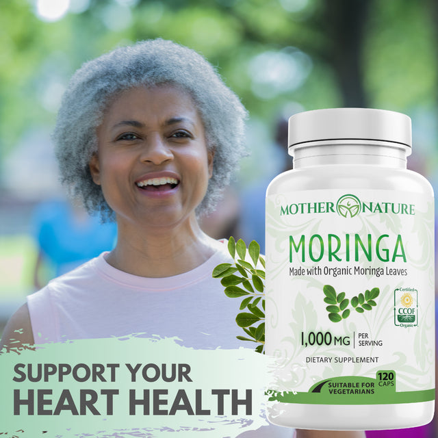 Moringa Capsules 1000Mg, Organic Certified Moringa Leaves Powder - Greens Superfood Powder Herbal Supplement - Energy, Focus, Lactation Support, Vitamin C for Immune Support - Vegan, Non-Gmo (120 )