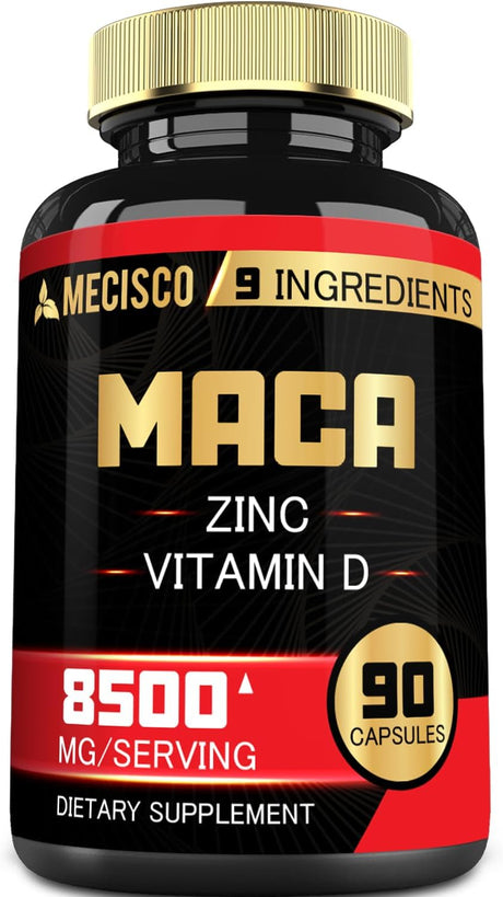 Maca Capsules - 9In1 Equivalent 8500Mg Blended with Zn, Vitamind, Ashwagandha, Ginseng, Saw Palmetto, Tongkat Ali & More - Muscle Growth, Endurance & Energy Support - 90 Count - 3 Month Supply